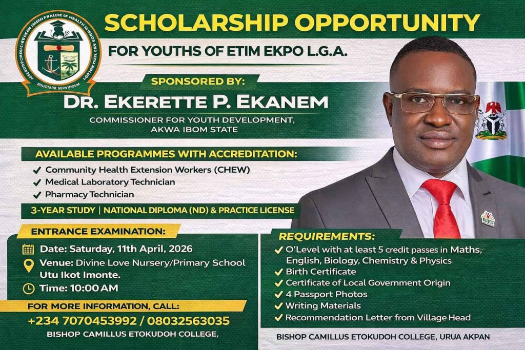 Etim Ekpo LGA Scholarship Opportunity for Health Science Programmes