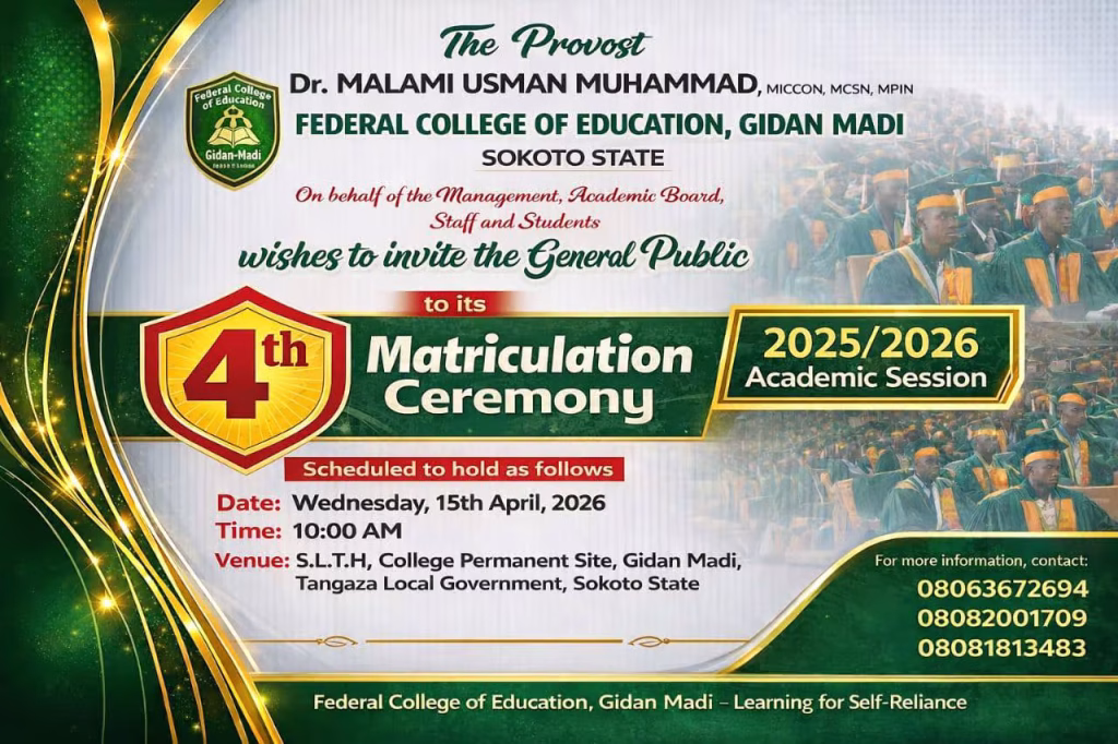 FCE Gidan Madi 4th Matriculation Ceremony for 2025/2026 Session